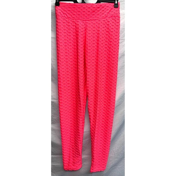 Unbranded Pants - Hot Pink Textured High-Waisted Butt Lift TikTok Leggings For Women